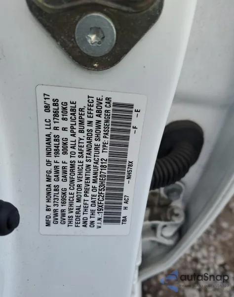 2017 Honda Civic Lx из США, поврежденный, VIN 19XFC2F53HE071812